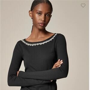 NWT J. Crew Vintage Rib Boatneck T-Shirt With Embellishments Black L